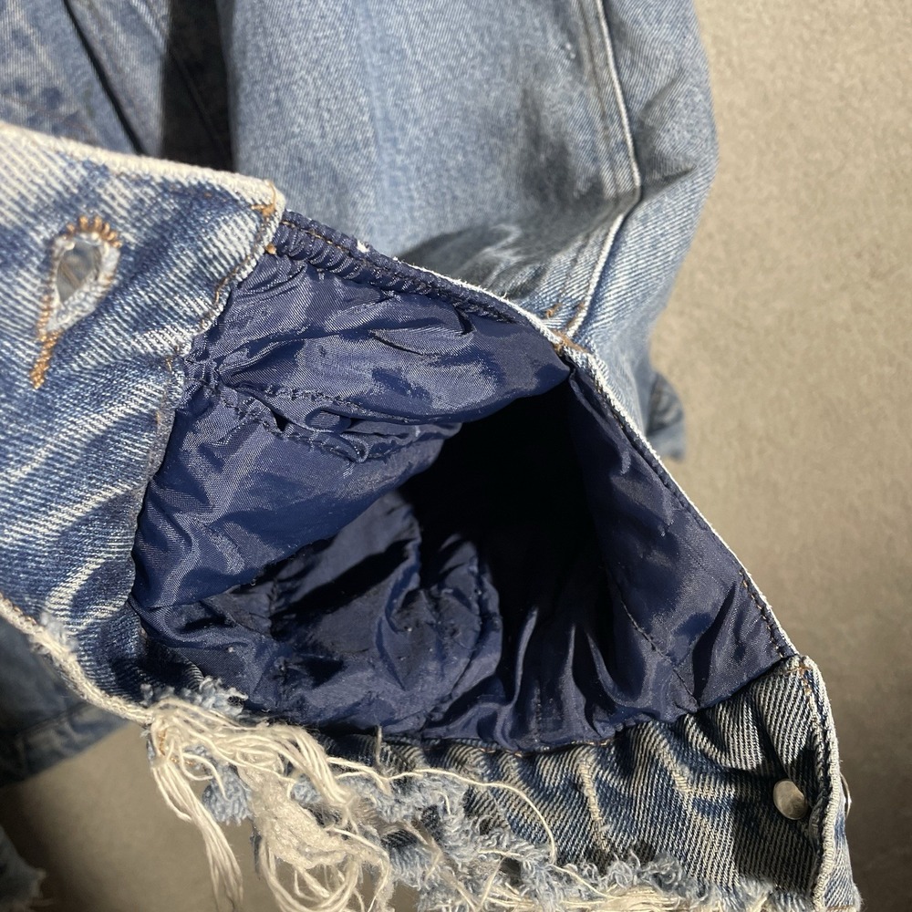 Wrangler Hero Jacket Mens XL Blue Sherpa Lined Denim Corduroy Collar Distressed - Picture 9 of 13